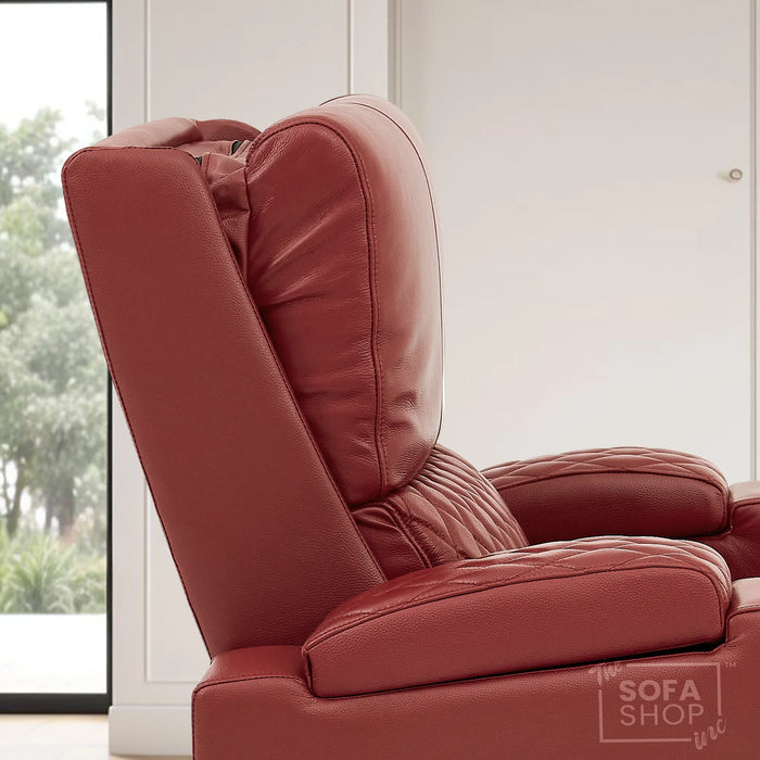 1 Seat Real Leather Electric Recliner Chair Home Cinema Sofa In Red with Massage, LED Cup Holders  & Low Heated Lumbar | Assisi