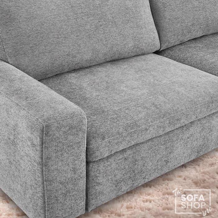 3 Seater Fabric Extendable Electric Sofa Bed | Power Sliding Couch With USB+C Charging | Grey Chenille Fabric | Home Theatre Seating & Comfort Headrests | Palma | The Sofa Shop