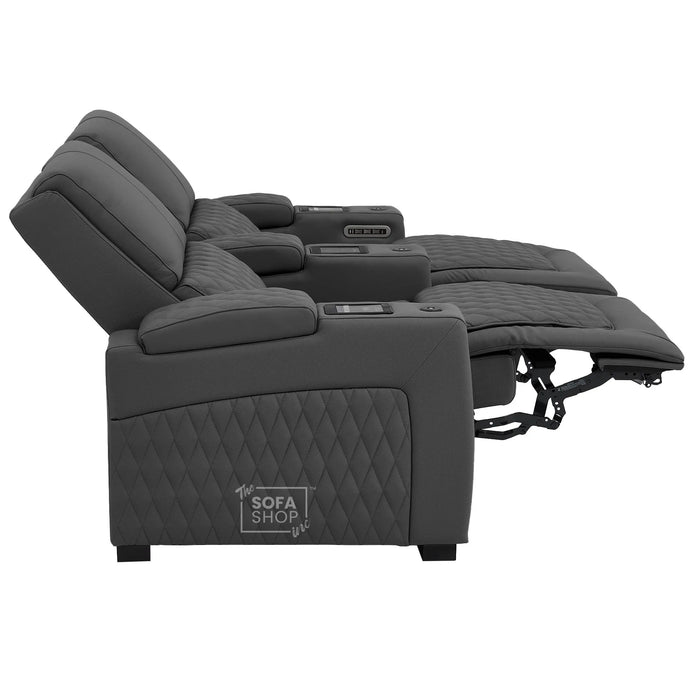 2 Seater Real Leather Electric Recliner Cinema Sofa in Grey | Hi-Tech Couch With Power Lumbar, Wireless Charging, Heat & Cooling Cupholders | Assisi | The Sofa Shop