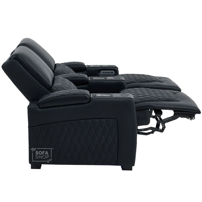 2 Seater Cinema Sofa in Black Real Leather | Electric Recliner Sofa With  Power Lumbar Support, Power Grommet, Wireless Charging, Heating & Cooling Cupholders | Assisi  | The Sofa Shop