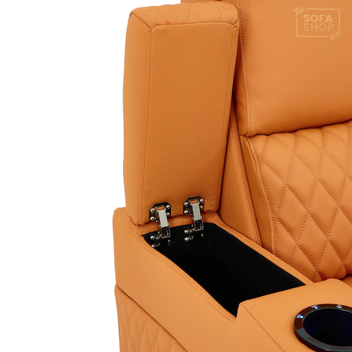 3 Seater Cinema Sofa in Orange Real Leather | Luxury Theatre & Home Cinema Seating | Electric Recliner With 3 Power Recliners, Power Lumbar & Cooling Cup Holders | Assisi | The Sofa Shop