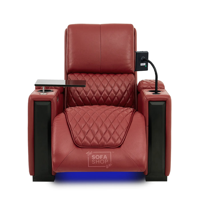 1 Seat Real Leather Electric Recliner Chair Home Cinema Sofa In Red with Massage, LED Cup Holders  & Low Heated Lumbar | Assisi