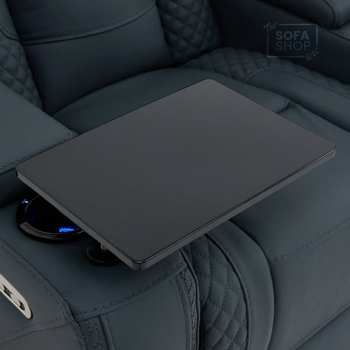 3 Seater Real Leather Electric Recliner Cinema Sofa in Blue | Massage & Heat, Bluetooth, Cooling Cup Holders, Tray Tables & Fold-Down Table | Napoli | The Sofa Shop