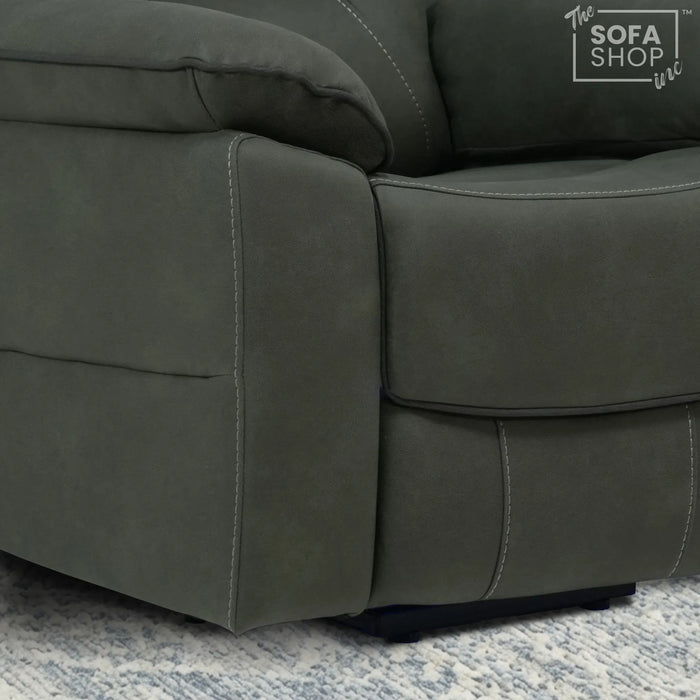 1 Seater Electric Dual Lift Riser Chair In Green Fabric | Hi-Tech Recliner Riser With Massage + Heating Comfort + Power Headrest + LED Light + USB-C | Florence | The Sofa Shop
