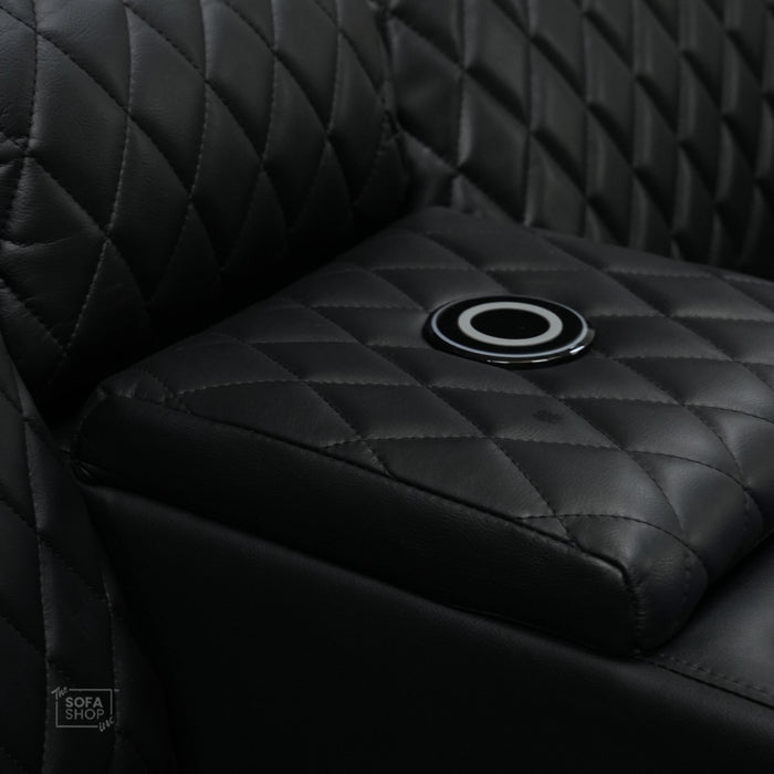 3 Seater Black Leather Electric Smart Recliner With Massage & Tray Tables | Venice | SS33
