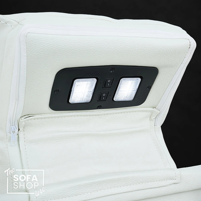 3 Seater Real Leather Electric Recliner Cinema Sofa in White | Massage, Heat, Bluetooth, Fold-Down Table & Cooling Cup Holders | Napoli | The Sofa Shop