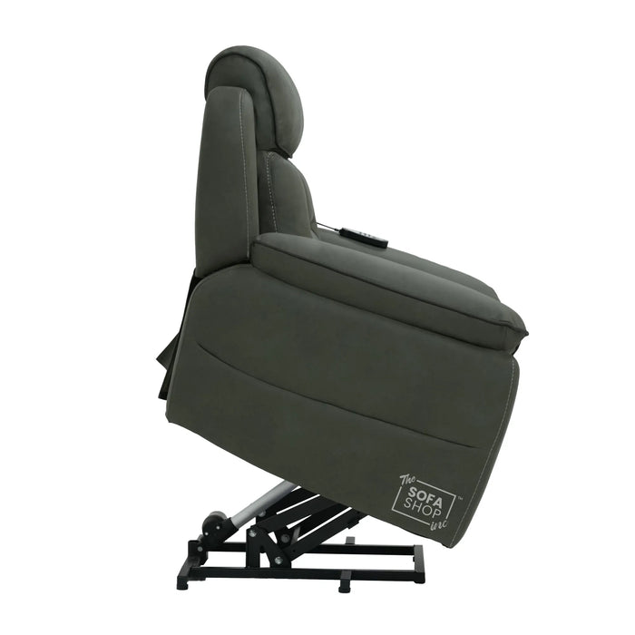 1 Seater Electric Dual Lift Riser Chair In Green Fabric | Hi-Tech Recliner Riser With Massage + Heating Comfort + Power Headrest + LED Light + USB-C | Florence | The Sofa Shop