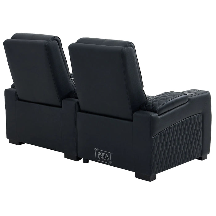 2 Seater Cinema Sofa in Black Real Leather | Electric Recliner Sofa With  Power Lumbar Support, Power Grommet, Wireless Charging, Heating & Cooling Cupholders | Assisi  | The Sofa Shop