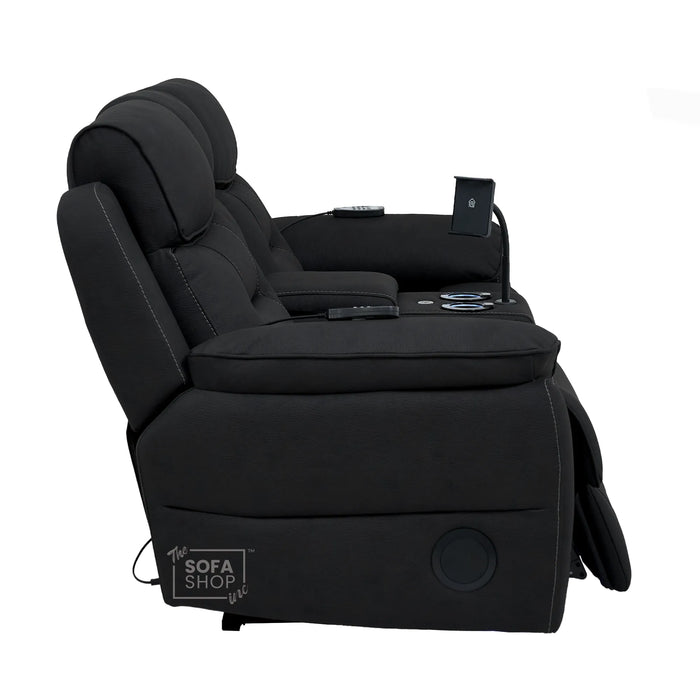 2 Seater Charcoal Grey Fabric Electric Recliner Cinema Sofa | Hi-tech Recliner Couch With Massage Vibration, Heated Lumbar, Cooling & Heating Cupholders, Bluetooth & Multi-Link | Florence | The Sofa Shop
