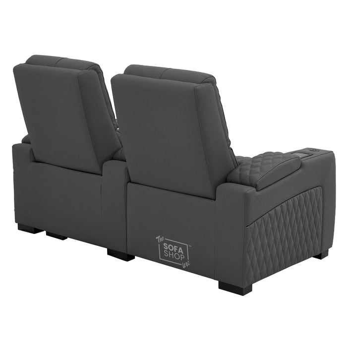 2 Seater Real Leather Electric Recliner Cinema Sofa in Grey | Hi-Tech Couch With Power Lumbar, Wireless Charging, Heat & Cooling Cupholders | Assisi | The Sofa Shop