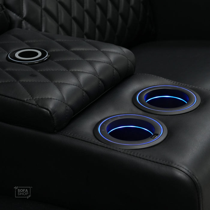 3 Seater Black Leather Electric Smart Recliner With Massage & Tray Tables | Venice | SS33