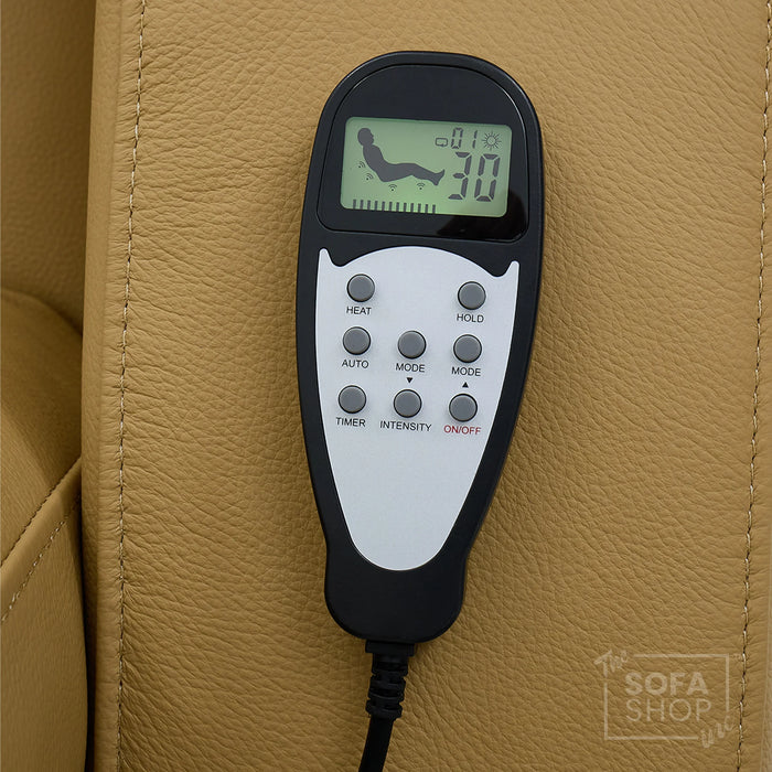 Real Leather Electric Recliner Cinema Chair in Tan | Hi-Tech Power Chair with USB Charging, Heating, Cup Holders, Storage, LED Lights & Massage | Capri | The Sofa Shop