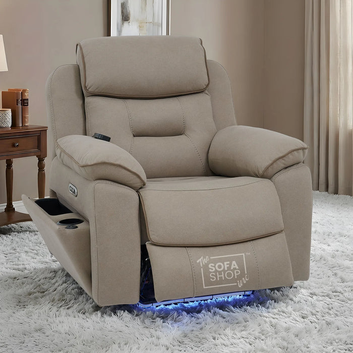 3+1 Piece Electric Home Cinema Sofa Set | Fabric Couch Suite In Beige | Hi-Tech Sofa Set with Massage, Heated Lumbar, Cup Holders & Wireless Charger | Florence | The Sofa Shop