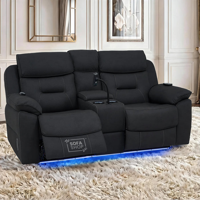 2 Seater Charcoal Grey Fabric Electric Recliner Cinema Sofa | Hi-tech Recliner Couch With Massage Vibration, Heated Lumbar, Cooling & Heating Cupholders, Bluetooth & Multi-Link | Florence | The Sofa Shop