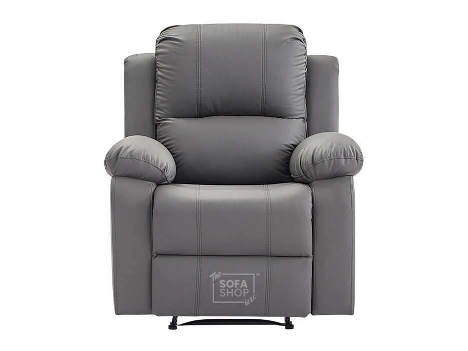 3 2 1 Recliner Sofa Set. 3 Piece Recliner Sofa Package Suite in Grey Leather with Drop-Down Table & Drink Holders- Trento