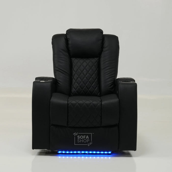 1 Seater Cinema Chair in Black Real Leather | Hi-Tech Cinema Chair with Power Recline + Power Headrest + USB Charging + Tray Table + Arm Storage | Ex Display | Milano | The Sofa Shop