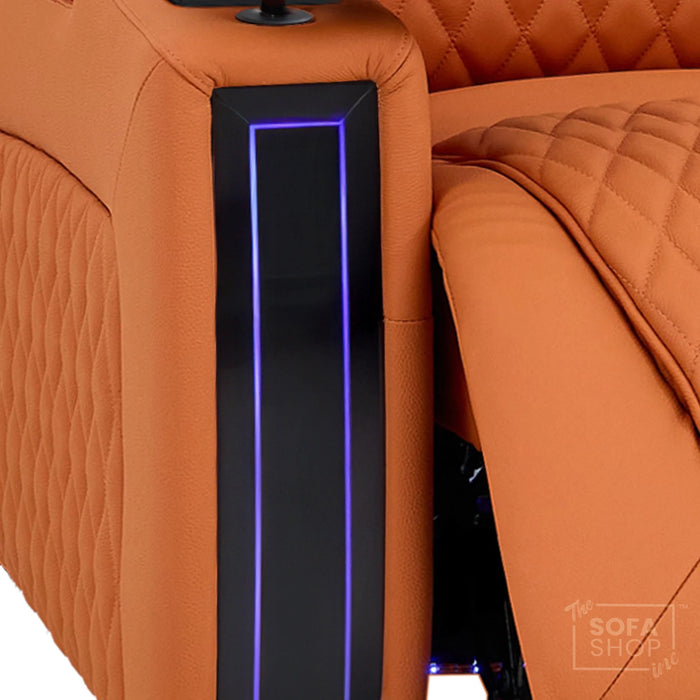 3 Seater Real Leather Electric Recliner Cinema Sofa in Orange | Hi-Tech Couch With Power Lumbar, Wireless Charging, USB+C, Cooling & Heating Cupholders | Assisi | The Sofa Shop