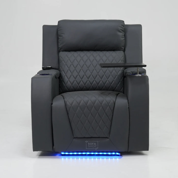 1 Seater Grey Leather Smart Cinema Armchair | Hi-Tech Chair with Vibration Massage & Cooling Cup Holders | Scratches And Marked Ears | Venice | Second Hand Sofa SH22