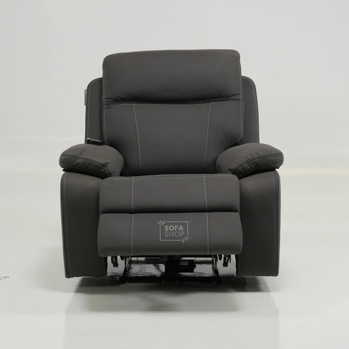 1 Seater Cinema Chair in Grey Resilience Fabric | Hi-Tech Recliner Chair with Power Recline + Power Headrest + Vibration Massage + USB Charging | Sample | Vinsonova | The Sofa Shop