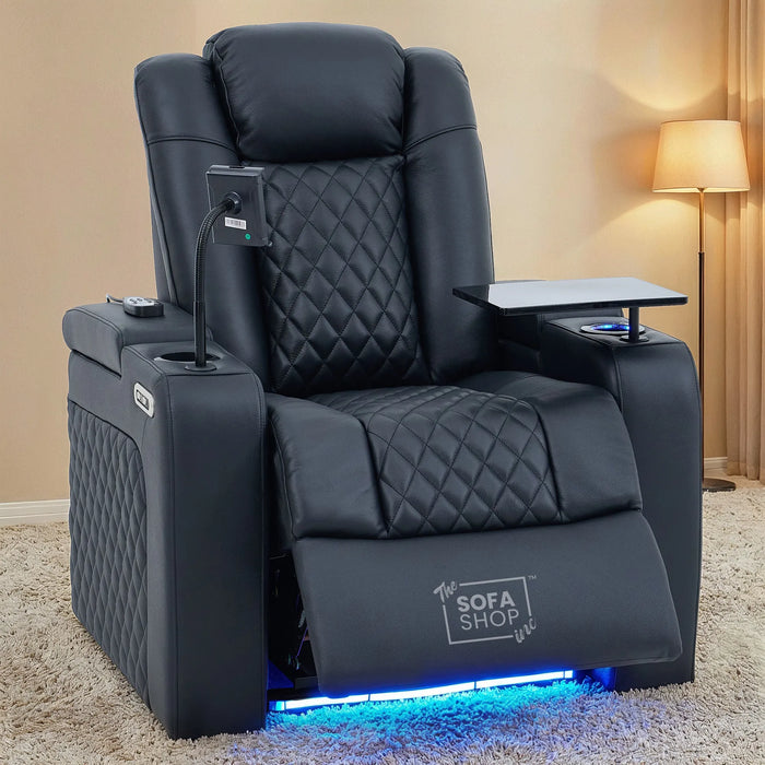 Real Leather 3+1 Sofa Set in Black | Hi-Tech 2-Piece Sofa  Suite with Power Recline + Power Headrests + Wireless Charging + Bluetooth Speakers + Heat & Cool Cupholders | Milano | The Sofa Shop