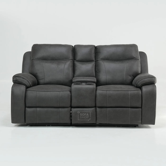 2 Seat Electric Recliner Home Cinema Sofa In Dark Grey Fabric With Bluetooth Speakers & Cooler Cupholders And Adjustable Headrest | Small Console Damage & Cupholder Lights Stay Lit | Vinson | Second Hand Sofa 203