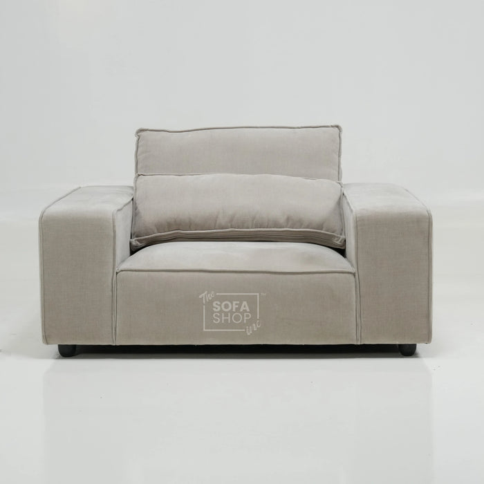 1 Seater Static Sofa With Soft Cosy, Elegant Beige Fabric | No Feet | Vicenza | Ex-Display | The Sofa Shop