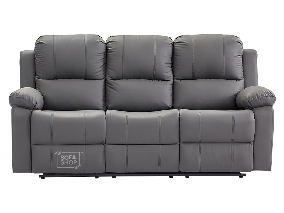 3 Seater Recliner Sofa in Grey Leather with Drop-Down Table & Cup Holders - Trento