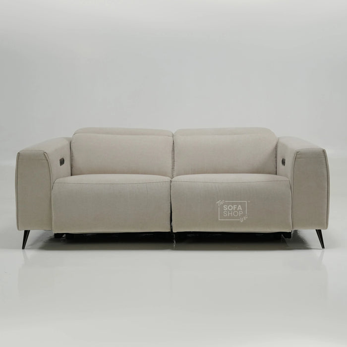 3 Seater Cinema Sofa in Beige Fabric | Hi-Tech Cinema Sofa with Power Recline + Power Headrests + USB-C Charging | Sample | Cadenza | The Sofa Shop