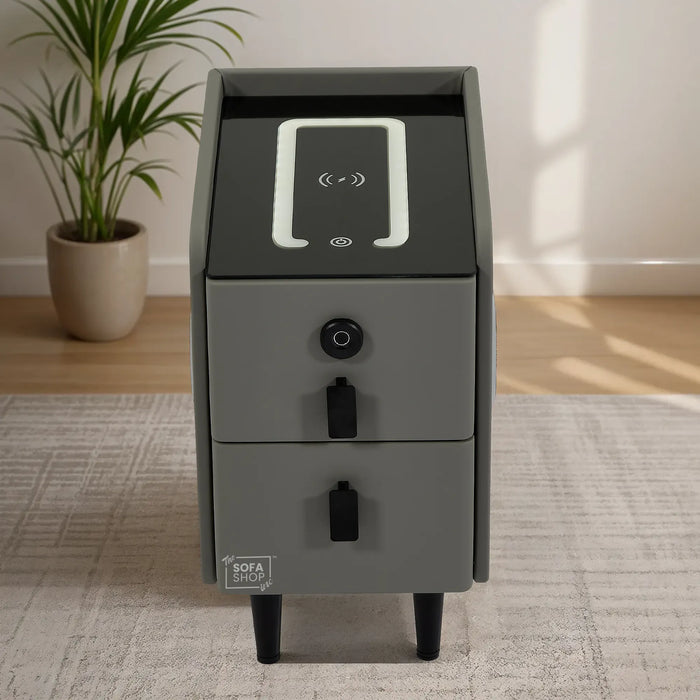 Phoenix Narrow Smart Bedside Table – Slim 2-Drawer Nightstand with LED Lights, Fingerprint Lock & Wireless Charger | The Sofa Shop