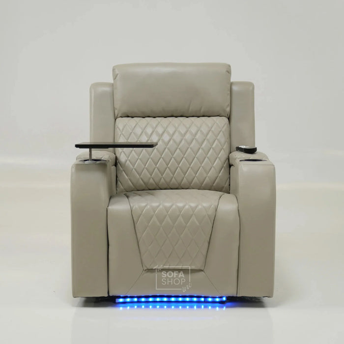 1 Seater Cream Genuine Leather Electric Recliner Cinema Chair with Massage, LED Lights & Armrest Storage | Small Scuff on LHF Corner | Venice | Second Hand SS04 | The Sofa Shop