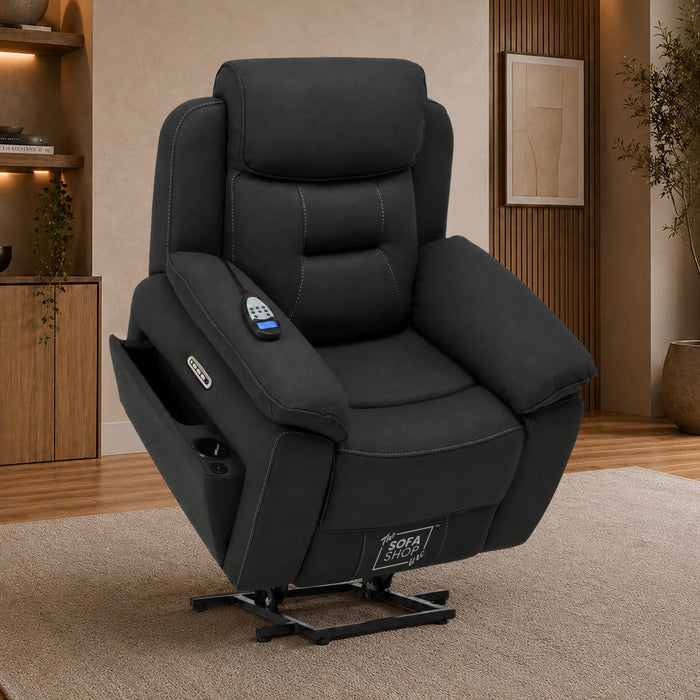Electric Riser Recliner Chair in Charcoal Grey Fabric | Dual Motor Rise & Recline Armchair with Massage, Heat & Power Headrest | Mobility Chair for Elderly | Florence | The Sofa Shop