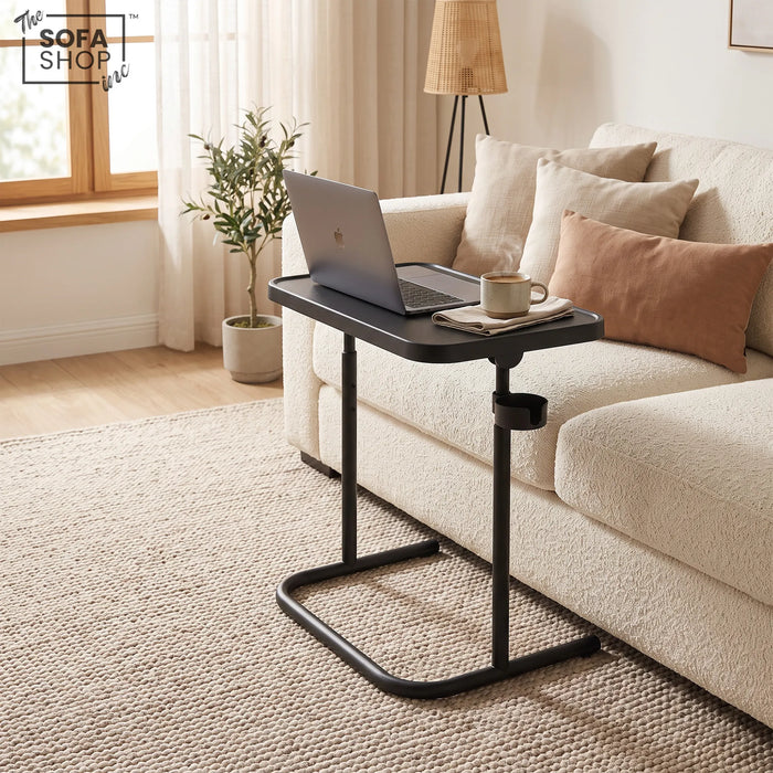 Portland Height Adjustable C-Shaped Sofa Side Table | Tilting Top + Cup Holder + Safety Ledge | Sofa Table | The Sofa Shop