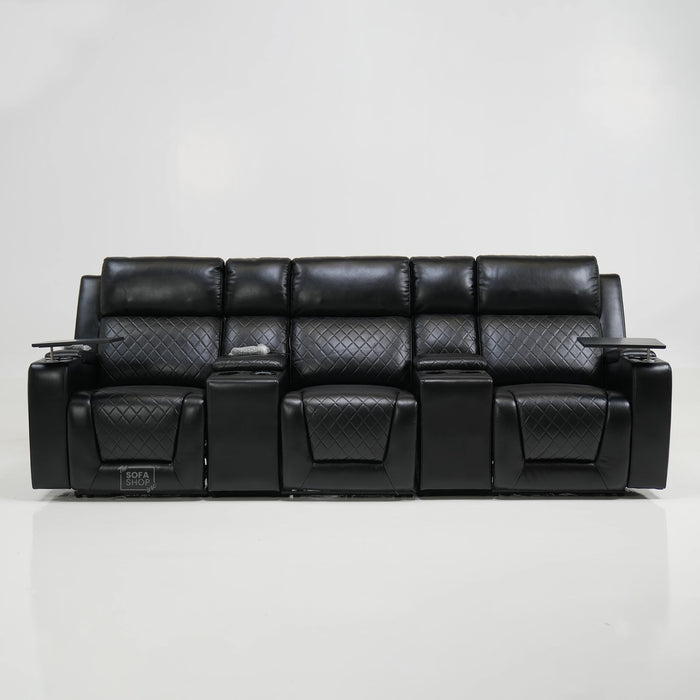 3 Seater Black Leather Smart Recliner With Massage & Tray Tables | Cupholder LED Not Working | Venice | Ex-Display