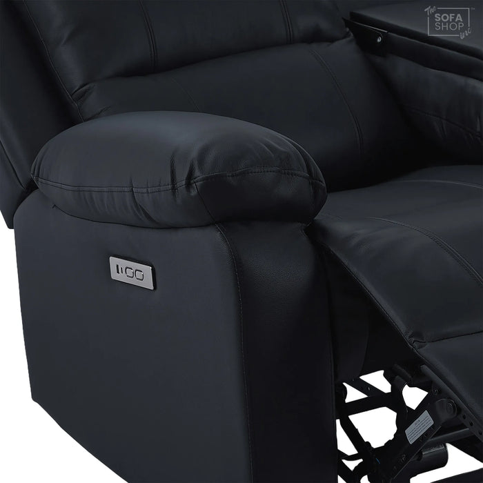 Trento 3 Seater Black Real Leather Electric Recliner Sofa | Power Recline, Drop-Down Table & USB-C Charging | The Sofa Shop