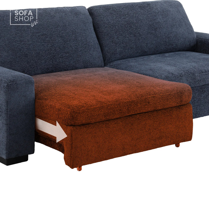3 Seater Fabric Extendable Electric Sofa Bed | Power Sliding Couch With USB+C Charging | Blue Chenille Fabric | Home Theatre Seating & Comfort Headrests | Palma | The Sofa Shop