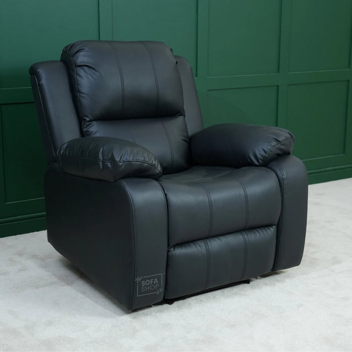 1 Seater Leather Recliner Cinema Sofa in Black | Manual Reclining Sofa with Fully Reclining Mechanism | Trento  | Second Hand Sofas 1
