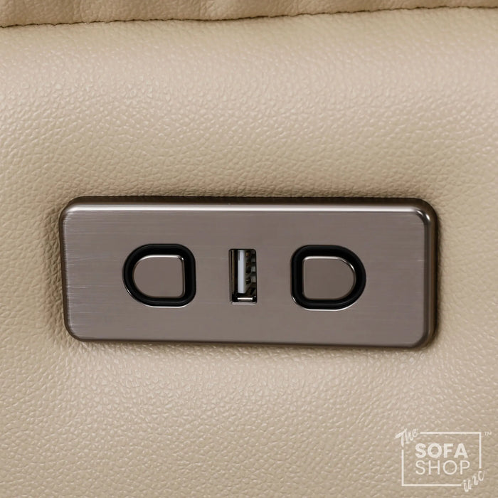 3 Seater Electric Recliner Sofa In Cream Real Leather | Power Recliner With Drop-Down Table & USB+C Charging | Comfortable & Family-Friendly Sofa | Trento | The Sofa Shop
