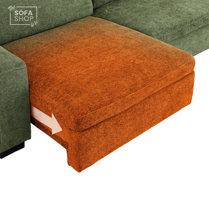 Extendable Electric Sofa Bed in Green Chenille Fabric | 3 Seater Power Sliding Couch Perfect for Home Cinema & Movie Nights | USBc Charging Ports | Palma | The Sofa Shop