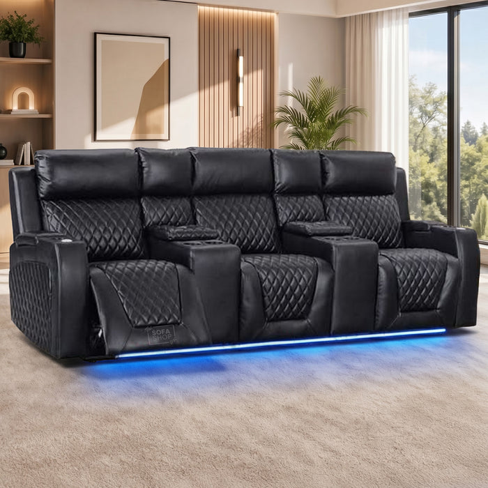 3 Seater Electric Recliner Sofa in Black Leather | Smart Cinema Sofa With Massage & Console | Venice | Ex-display | The Sofa Shop