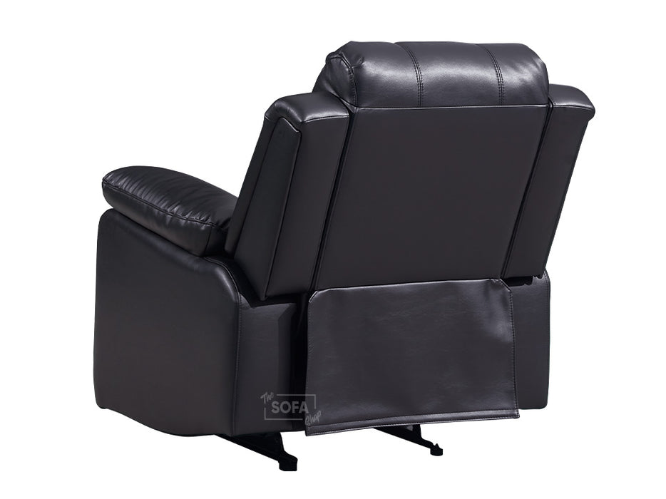3 2 1 Recliner Sofa Set. 3 Piece Recliner Sofa Package Suite in Black Leather with Drop-Down Table & Drink Holders- Trento