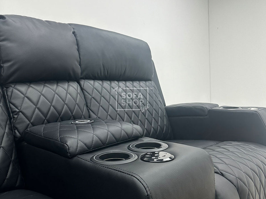 Venice Series One 2 Seater Electric Recliner Smart Cinema Sofa in Black Leather with Massage, USB & Speakers - Second Hand Sofas