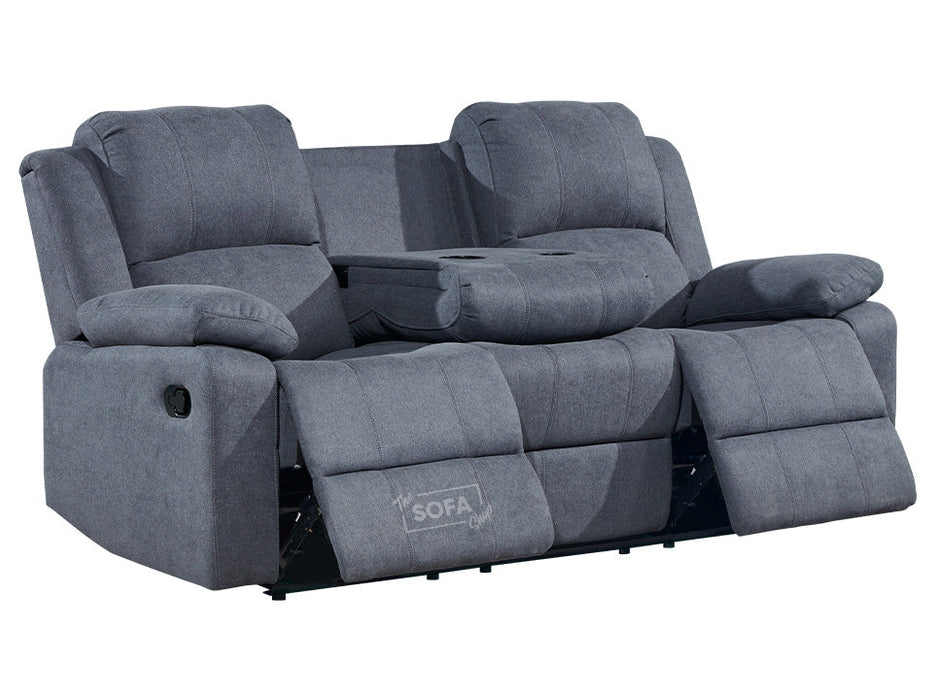 3 Piece Sofa Set - Recliner Sofa - 3+2+2 Seat Sofa Suite Package in Dark Grey Fabric with Folding Table & Cupholders - Trento
