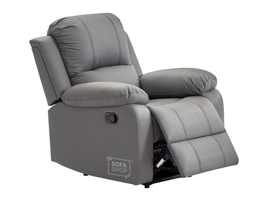 3+1 Recliner Sofa Set inc. Chair in Grey Leather with Drop-Down Table & Cup Holders - 2 Piece Trento Sofa Set