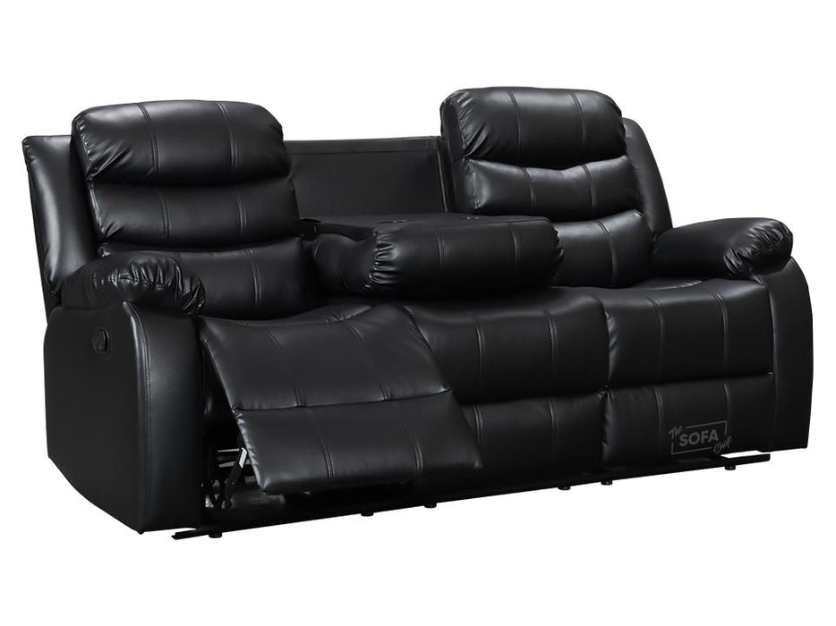 Reclined Sorrento 3 Seater Black Leather with Folded Backrest - Recliner Sofa Set | The Sofa Shop