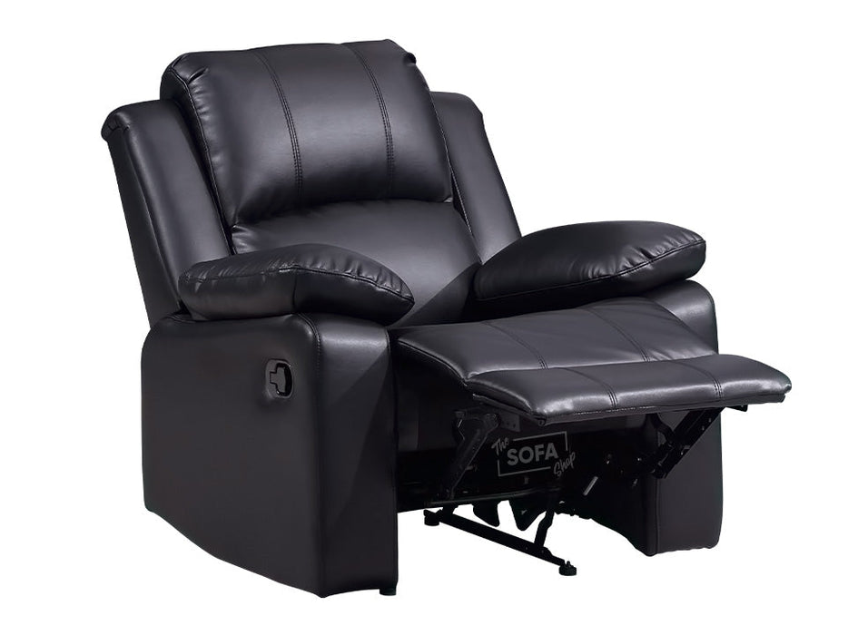 3 Piece Sofa Set - Recliner Sofa - 3+3+1 Seat Sofa Suite Package in Black Leather with Folding Table & Cupholders - Trento