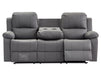 3 Seater Recliner Sofa in Grey Leather with Drop-Down Table & Cup Holders - Trento