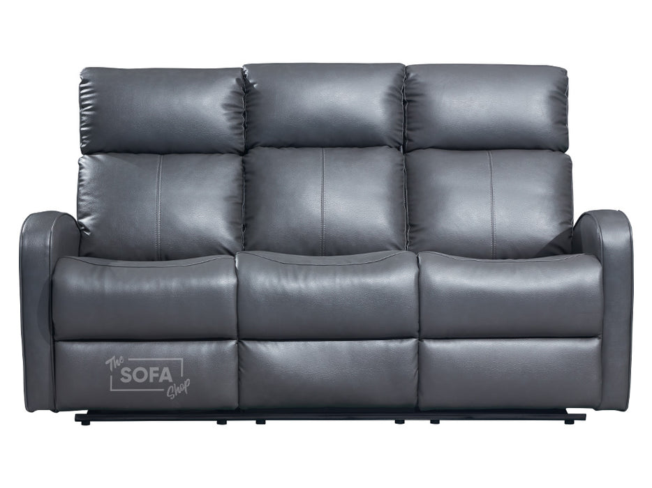 3 2 Recliner Sofa Set. 2 Piece Recliner Sofa Package Suite in Grey Leather with Drop-Down Table & Drink Holders- Parma