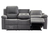 3 Seater Recliner Sofa in Grey Leather with Drop-Down Table & Cup Holders - Trento