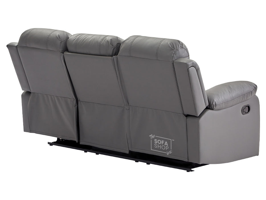 3 Seater Recliner Sofa in Grey Leather with Drop-Down Table & Cup Holders - Trento