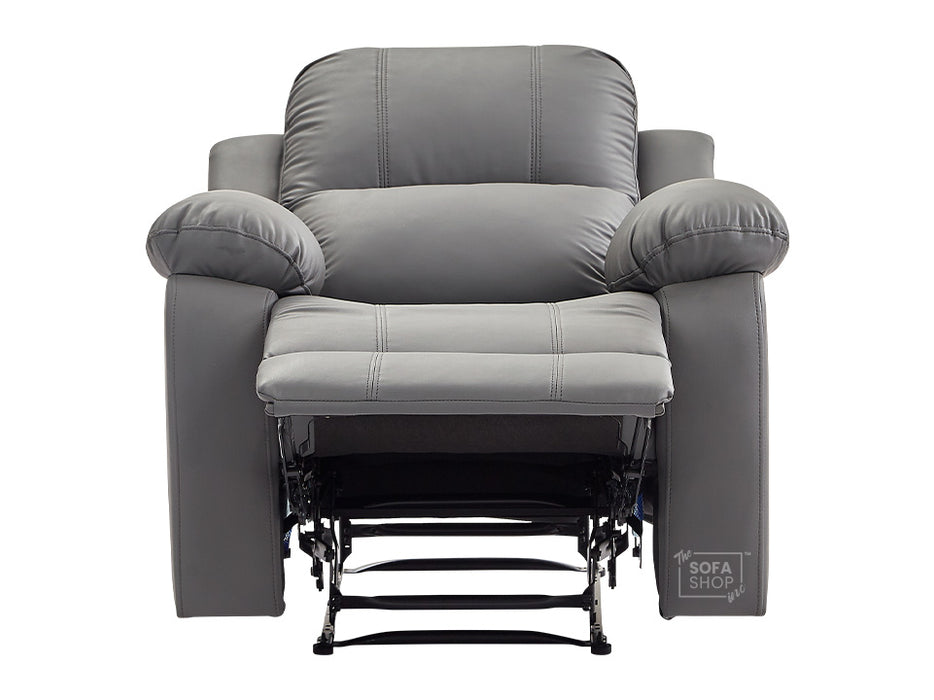 3+1 Recliner Sofa Set inc. Chair in Grey Leather with Drop-Down Table & Cup Holders - 2 Piece Trento Sofa Set